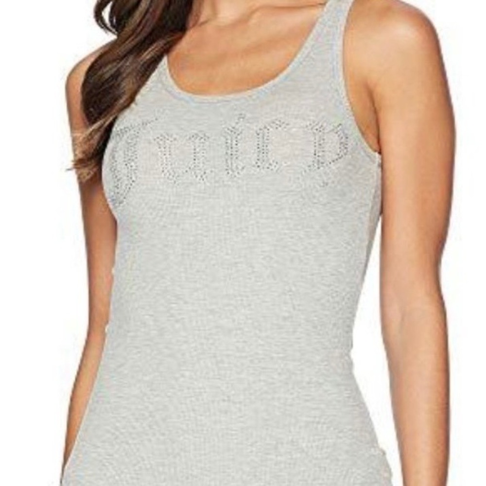 Juicy Couture Y2K Rhinestone Logo Gothic Rib Tank Heather Gray M NWT Glam